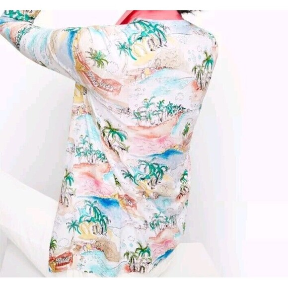TALBOTS PALM TREE PRINT 3/4 SLEEVE CARDIGAN WOMEN'S SIZE L - Picture 2 of 7